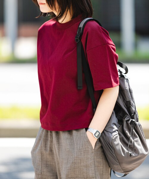 EKAL（エカル）の「『吸水速乾/UVカット』DRY OUT SHORT LENGTH T-SHIRTS（Tシャツ/カットソー・レディース・ダークプラム/ホワイト/アイボリー/ベージュ/チャコール/サルチャ/ブラウンカーキ・FREE）」の8枚目の写真