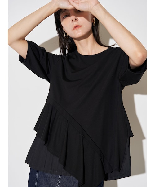 ELENDEEK(エレンディーク)の「SLIDE FLARE DOCKING CS(Tシャツ/カットソー・レディース・オフホワイト/ブラック/ベージュ・F)」の2枚目の写真