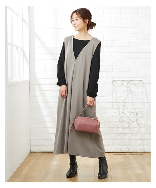 nissen（ニッセン）の「【マタニティウエア・授乳服】前後2WAYジャンスカワンピース＋トップスセット（産前・産後）（マタニティウェア/グッズ・レディース・トープ+黒/カーキ+グレージュ/黒+ブルー/ネイビー+アイボリー・マタニティM/マタニティL/マタニティLL/マタニティ3L/マタニティ4L/マタニティ5L/マタニティ6L）」の12枚目の写真