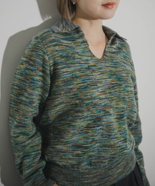 THE GOODLAND MARKET（ザグッドランドマーケット）の「COOHEM　ONI KASURI WOOL KNIT PULLOVER（ニット/セーター・レディース・04BLUE/02RED・Free）」の4枚目の写真