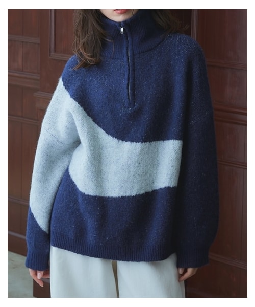 nissen（ニッセン）の「ハーフジップアップ配色ニュアンスデザインニットトップス ［Soiunique］（ニット/セーター・レディース・杢グレー×オレンジ/ネイビー×ライト杢グレー・1(M-L)/2(L-LL)）」の8枚目の写真
