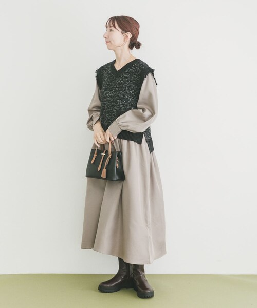 ITEMS URBANRESEARCH(アイテムズ アーバンリサーチ)の「ツイードニットドッキングワンピース(ワンピース・レディース・BLK×WHT/BLK・FREE)」の3枚目の写真