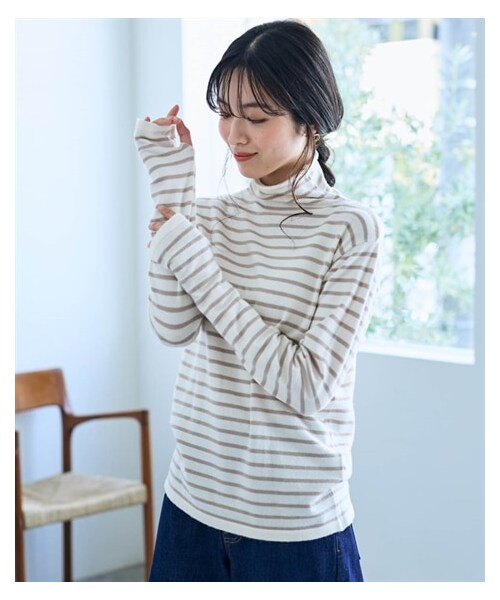 nissen（ニッセン）の「くしゅ衿ニットプルオーバー【Otona Purete】（ニット/セーター・レディース・黒×オフホワイト/アイボリー×グレージュ/オレンジ・M/L/LL/3L/4L/【没】5L/【没】6L）」の5枚目の写真