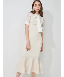 MERCURYDUO | ハーフスリーブ2WAYリボンパワショルニットドッキングワンピース(ワンピース)