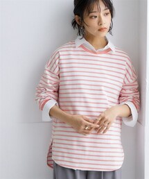 nissen | 綿１００％スムース裾ラウンドボーダーTシャツ(Tシャツ/カットソー)