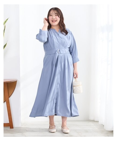 nissen（ニッセン）の「大きいサイズ　<こまちさんコラボ！＞前後２WAY7分袖カットジョーゼットワンピース（選べる２レングス）（抗菌防臭・接触冷感・UVカット機能付）（ワンピース・レディース・グレイッシュブルー/黒・L/LL/3L/4L/5L/6L）」の10枚目の写真