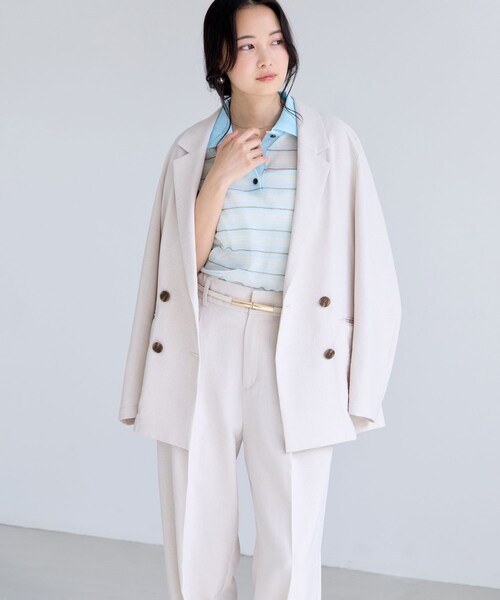 VIS(ビス)の「シアーボーダーポロトップス(ポロシャツ・レディース・ダークブラウン系/サックス・F)」の19枚目の写真