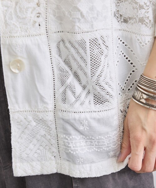 ADAM ET ROPE'(アダムエロペ)の「【WEB限定】刺繍レースパッチワークシャツジャケット/ セットアップ対応(テーラードジャケット・レディース・ブラック/ホワイト・F)」の14枚目の写真