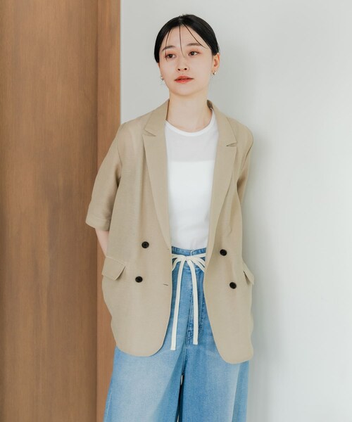 URBAN RESEARCH（アーバンリサーチ）の「『イージーケア』シアーメッシュハーフスリーブジャケット（テーラードジャケット・レディース・BEIGE/BLACK・FREE）」の21枚目の写真