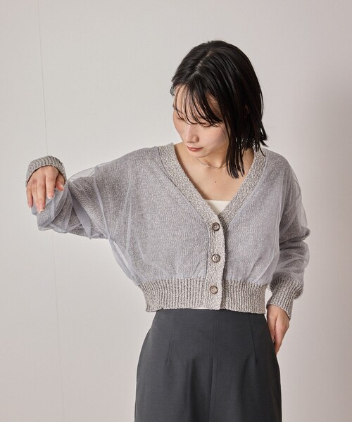 NERGY（ナージー）の「【ウォッシャブル対応】チュールコンビニットカーディガン（カーディガン/ボレロ・レディース・グレー/オフホワイト・F）」の10枚目の写真