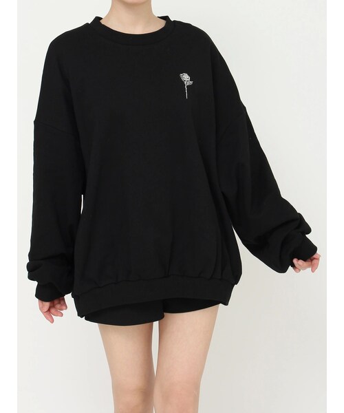 EATME（イートミー）の「エンブロイダリースウェットTOP（スウェット・レディース・アイボリー/ブラック/ピンク/ネイビー/グレー/ラベンダー・F）」の5枚目の写真