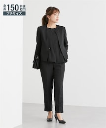 nissen | 小さいサイズ　【レディーススーツ】フォーマル3点セットスーツ（ノーカラージャケット+ペプラムブラウス+テーパードパンツ）　低身長さん・小柄女性(スーツセット)