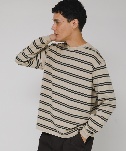 URBAN RESEARCH Sonny Label（アーバンリサーチサニーレーベル）の「ピグメントボーダーロングスリーブTシャツ（Tシャツ/カットソー・メンズ・ベージュ/ブラック・M/L）」の5枚目の写真