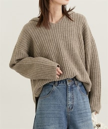 nissen | ふんわり起毛ワイドリブニットフーディー(ニット/セーター)