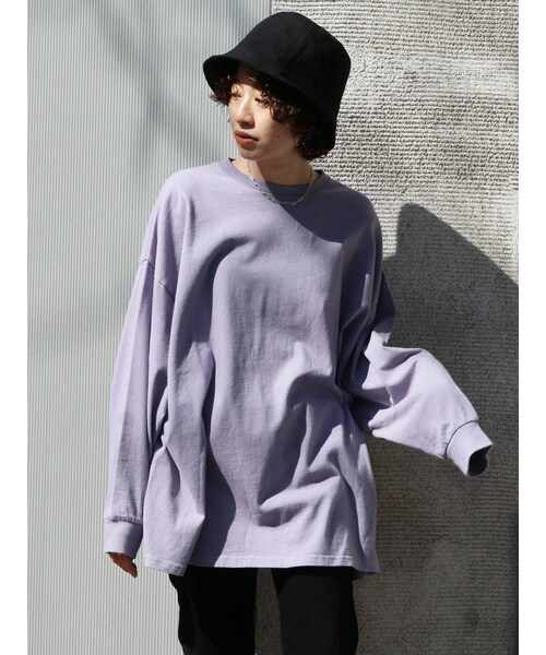 Ungrid（アングリッド）の「ビッグシルエットロングスリーブTee（Tシャツ/カットソー・レディース・パープル/オフホワイト/ブラック・F）」の4枚目の写真