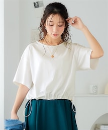 nissen | 綿１００％しっかり天竺裾ドロストミディアム丈Tシャツ(Tシャツ/カットソー)