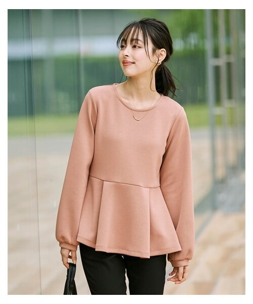 nissen（ニッセン）の「大きいサイズ ダンボールニットペプラムプルオーバー（Tシャツ/カットソー・レディース・黒/ピンクベージュ/ライトグレージュ・L/LL/3L/4L/5L/6L/8L/10L）」の6枚目の写真