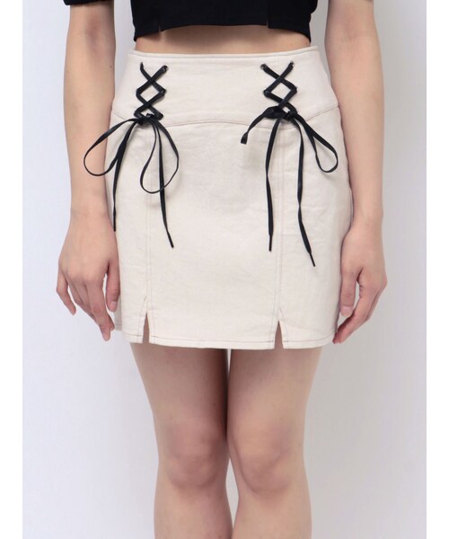 EATME（イートミー）の「レースアップデニムスカート（セットアップ可能）（デニムスカート・レディース・アイボリー/ブラック/アイスブルー・S/M）」の13枚目の写真