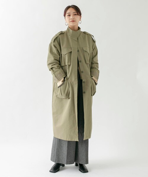 KBF(ケイビーエフ)の「ドロストミリタリーコート(ミリタリージャケット・レディース・BEIGE/KHAKI/ORANGE・one)」の20枚目の写真