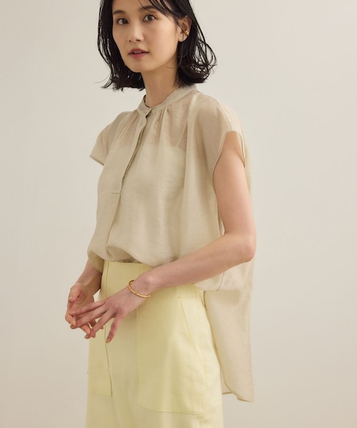 ROPE'（ロペ）の「【洗える】キュプラシルク フレンチスリーブブラウス（シャツ/ブラウス・レディース・ホワイト/ベージュ/ネイビー/ピンク系・F）」の3枚目の写真