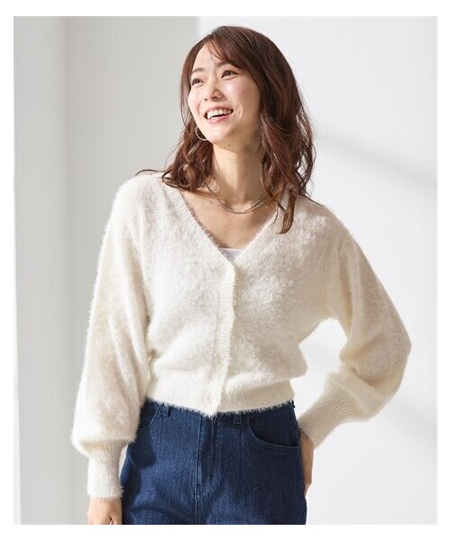 nissen（ニッセン）の「クロップドシャギーニットカーディガン【OtonaSMILE】（カーディガン/ボレロ・レディース・ブルー/ホワイト・M/L/LL/3L/4L/5L/6L）」の6枚目の写真