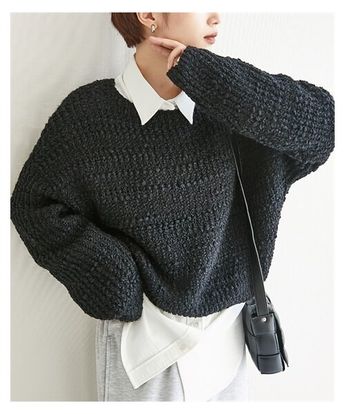 nissen（ニッセン）の「ポコポコニットプルオーバー（ニット/セーター・レディース・ピンク系/アイボリー/黒・M/L）」の4枚目の写真