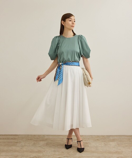 ROPE'(ロペ)の「【洗える】クリア天竺ボリュームスリーブプルオーバー【お仕事・通勤対応】(Tシャツ/カットソー・レディース・ブラック/ホワイト/カーキ/ブルー・F)」の14枚目の写真
