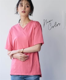 nissen | 綿１００％汗染みしにくいＶネック５分袖Ｔシャツ＜大きいサイズ有＞(Tシャツ/カットソー)