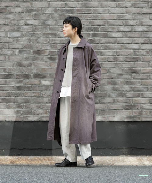 かぐれ（カグレ）の「コットンリネンステンカラーコート（ステンカラーコート・レディース・PURPLE/BEIGE・FREE）」の3枚目の写真