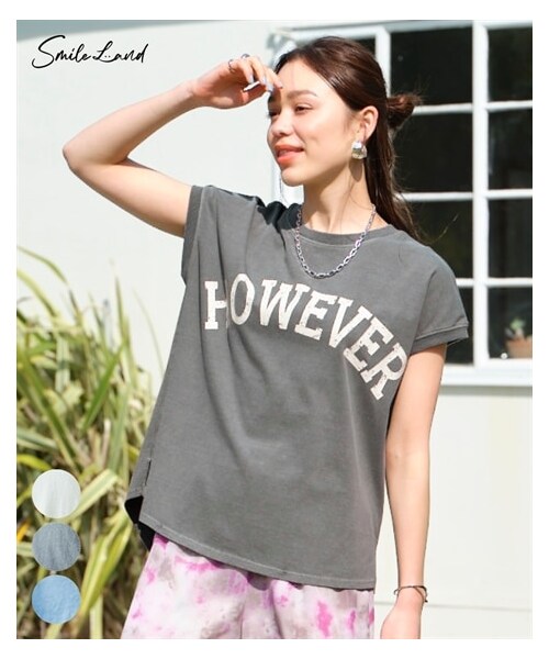 nissen（ニッセン）の「大きいサイズ 綿１００％ピグメント加工ロゴTシャツ（Tシャツ/カットソー・レディース・オフホワイト/セピアグレー/ブルーグレー・L/LL/3L/4L/5L/6L/8L/10L）」の2枚目の写真