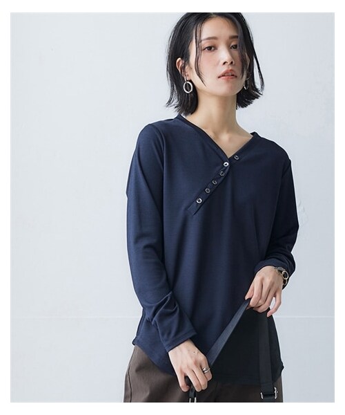 nissen（ニッセン）の「ヘンリーネック斜めボタン長袖Tシャツ ［Soiunique］（Tシャツ/カットソー・レディース・ブラック/ネイビー/グリーン・M/L/LL）」の10枚目の写真