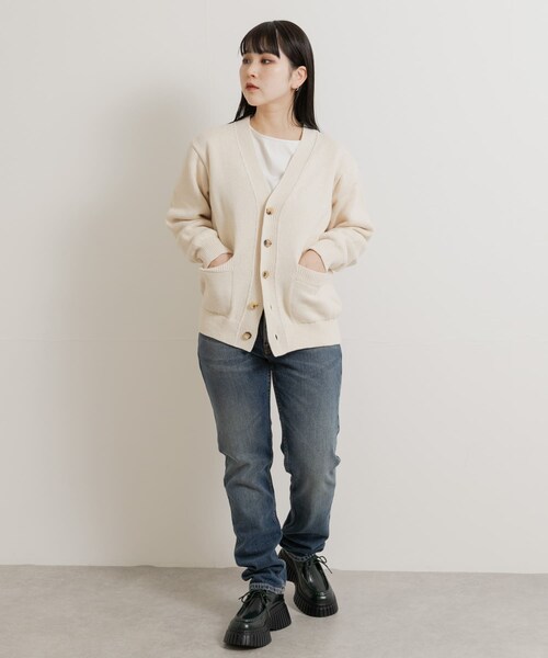 THE GOODLAND MARKET（ザグッドランドマーケット）の「米富繊維　WASHI COTTON KNIT CARDIGAN（カーディガン/ボレロ・レディース・40IVORY/14BLACK/31PINK・1/3）」の9枚目の写真