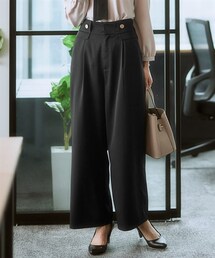 7days Life Styling | 【しわになりにくい・ストレッチ】ハイウエスト金ボタンパンツ（とろみシリーズ）<大きいサイズ有>(スラックス)
