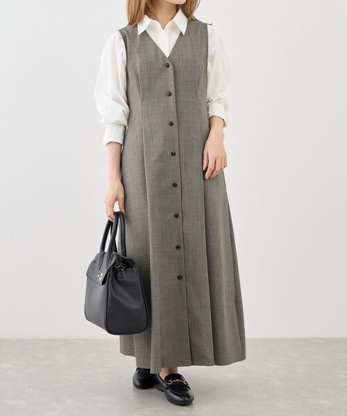 ROPE' PICNIC(ロペピクニック)の「【低身長・小柄さんサイズ】ウエストタックジャンパースカート(ジャンパースカート・レディース・グレー系/ベージュ系/ネイビー・F)」の11枚目の写真