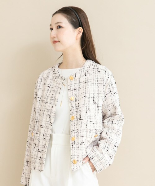 URBAN RESEARCH ROSSO（アーバンリサーチロッソ）の「『WEB限定』ツイードノーカラージャケット（ノーカラージャケット・レディース・OFF/BLACK・Free）」の7枚目の写真