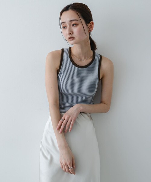 SENSE OF PLACE by URBAN RESEARCH（センスオブプレイスバイアーバンリサーチ）の「『別注』Healthknit×SENSE OF PLACE ボーダータンクトップ（タンクトップ・レディース・OF×NV×BE/SAX×BRN/LIME×BEG・One）」の15枚目の写真