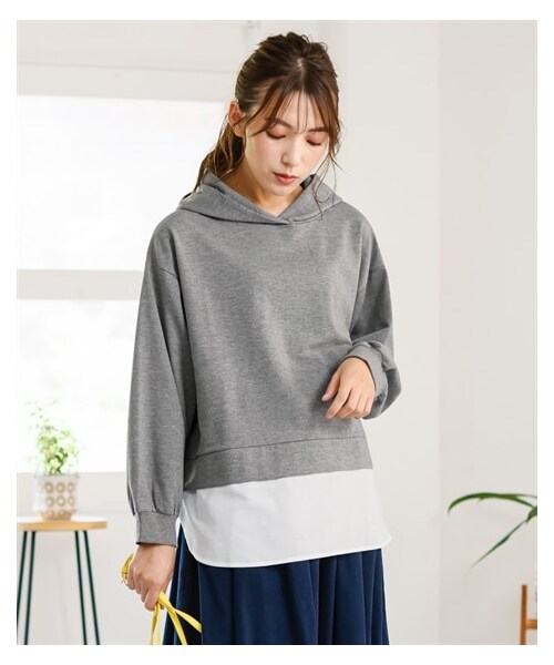 nissen（ニッセン）の「大きいサイズレイヤードビッグシルエットスウェットパーカー（パーカー・レディース・ミルクティー/ラテブラウン/杢グレー/黒/スモークピンク/スモークカーキ・L~LL相当/3L~4L相当/5L~6L相当/8L相当/10L相当）」の7枚目の写真