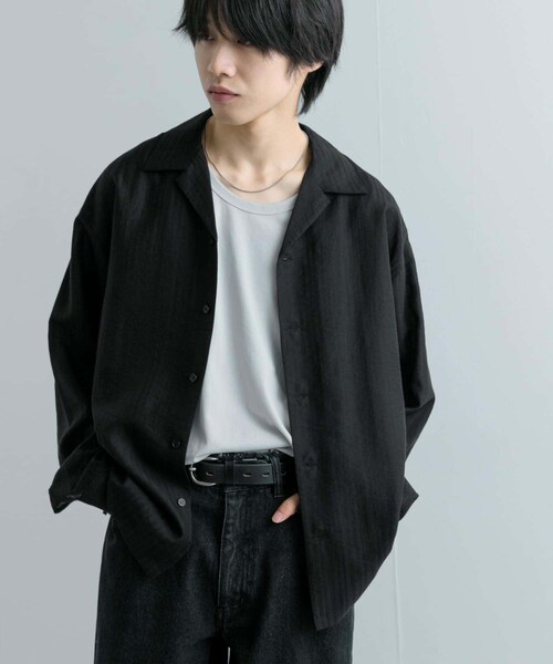 SENSE OF PLACE by URBAN RESEARCH(センスオブプレイスバイアーバンリサーチ)の「シアーストライプオープンカラーシャツ(シャツ/ブラウス・メンズ・BLACK/GREIGE/KHAKI・M/L)」の8枚目の写真