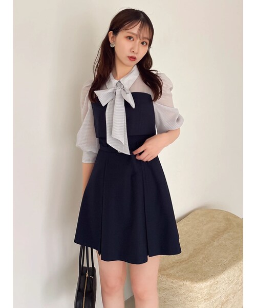 dazzlin（ダズリン）の「2WAYボウタイレイヤードミニワンピース（ワンピース・レディース・ダークグレー/チャコールグレー/ネイビー/ベージュ・S/M）」の19枚目の写真