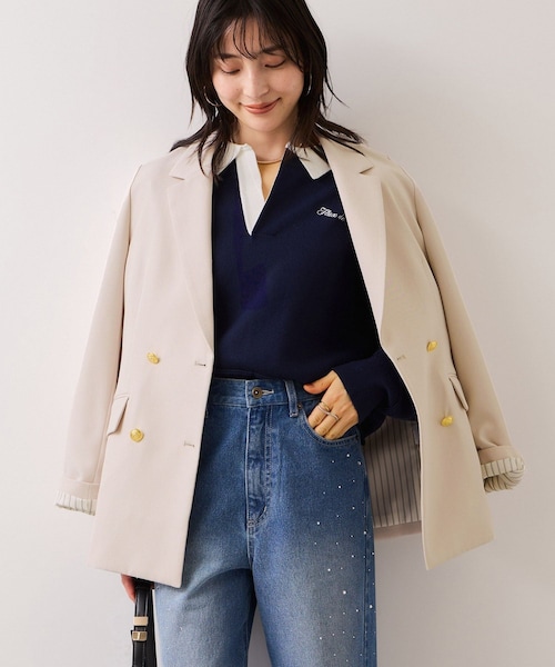 VIS（ビス）の「【美easy】コンフォート金ボタンジャケット/イージーケア・UVケア・セットアップ対応（テーラードジャケット・レディース・グレー/ベージュ/ライトグリーン/ネイビー・L/M/S）」の19枚目の写真