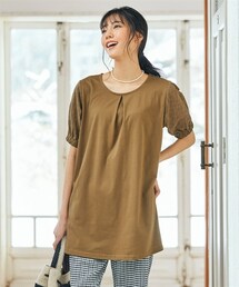 nissen | 大きいサイズ　５分袖コットンレース切替カットソーチュニック(チュニック)