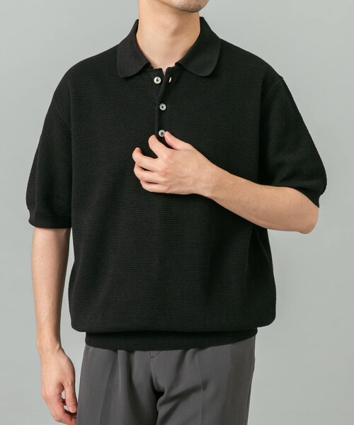 URBAN RESEARCH ROSSO（アーバンリサーチロッソ）の「『WEB限定』変形カノコ半袖ニットポロ（ポロシャツ・メンズ・BLACK/NAVY/KHAKI/LIGHT GRAY・M/L）」の9枚目の写真
