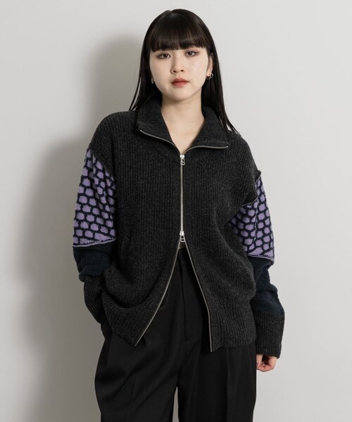 THE GOODLAND MARKET（ザグッドランドマーケット）の「cwtch　MIX PATTERND KNIT（ニット/セーター・レディース・GREY/BROWN・FREE）」の2枚目の写真