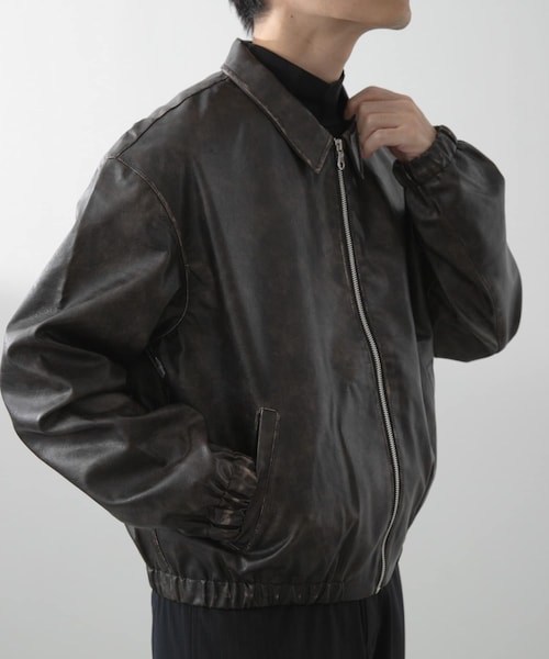 ITEMS URBANRESEARCH（アイテムズ アーバンリサーチ）の「F.L. ジップアップ ジャケット（ライダースジャケット・メンズ・BLK/FADED BLK/BRN/FADED BRN・M/L）」の4枚目の写真