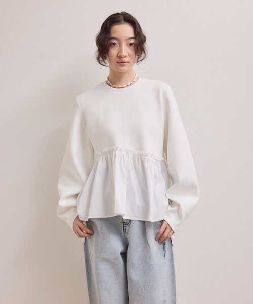 ADAM ET ROPE'(アダムエロペ)の「【WEB限定】ペプラムコンビプルオーバー(Tシャツ/カットソー・レディース・ブラック/ホワイト/キャメル・F)」の17枚目の写真