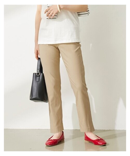 nissen（ニッセン）の「＜大きいサイズ＞ストレッチレーヨン混美脚パンツ（ゆったりヒップ）（選べる２レングス）（パンツ・レディース・グレンチェック/ソフトベージュ/黒/ネイビー系ウィンドウペン/ブラウン系チェック・L/LL/3L/4L/5L/6L/8L/10L）」の5枚目の写真