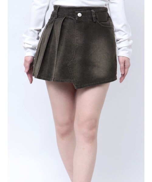 EATME（イートミー）の「アシンメトリープリーツミニデニムスカート（デニムスカート・レディース・ブラック/アイスブルー・S/M）」の4枚目の写真