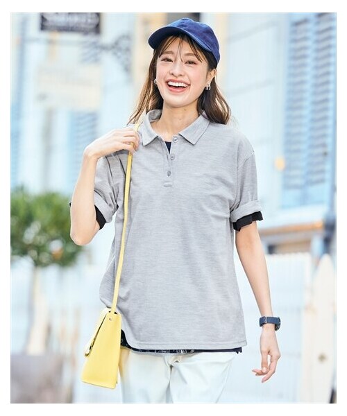 nissen（ニッセン）の「吸汗速乾・ＵＶカットカノコ５分袖ポロシャツ＜大きいサイズ有＞（ポロシャツ・レディース・黒/オフホワイト/ネイビー/杢グレー/マホガニーブラウン/カージナルレッド/フォレストグリーン/ピンク/ブルー/セージグリーン/ターコイズグリーン/ラベンダー/アッシュカーキ・L/LL/3L/4L/5L/6L/8L/10L/S/M）」の3枚目の写真