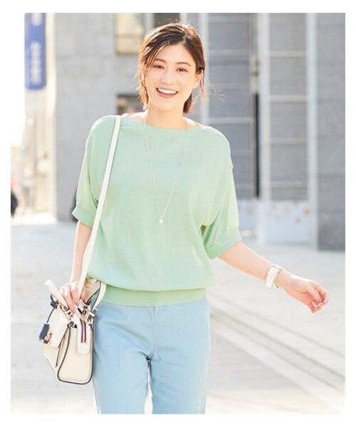 nissen（ニッセン）の「大きいサイズ ひんやりサマーニットボートネックドルマンニット（UVカット・接触冷感・遮熱）（ニット/セーター・レディース・ベイクドパープル/ミントグリーン/モカグレー/黒/ディープブルー・L/LL/3L/4L/5L/6L/8L/10L）」の20枚目の写真