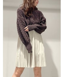 MERCURYDUO | プリーツドッキングケーブルニットミニワンピース(ワンピース)